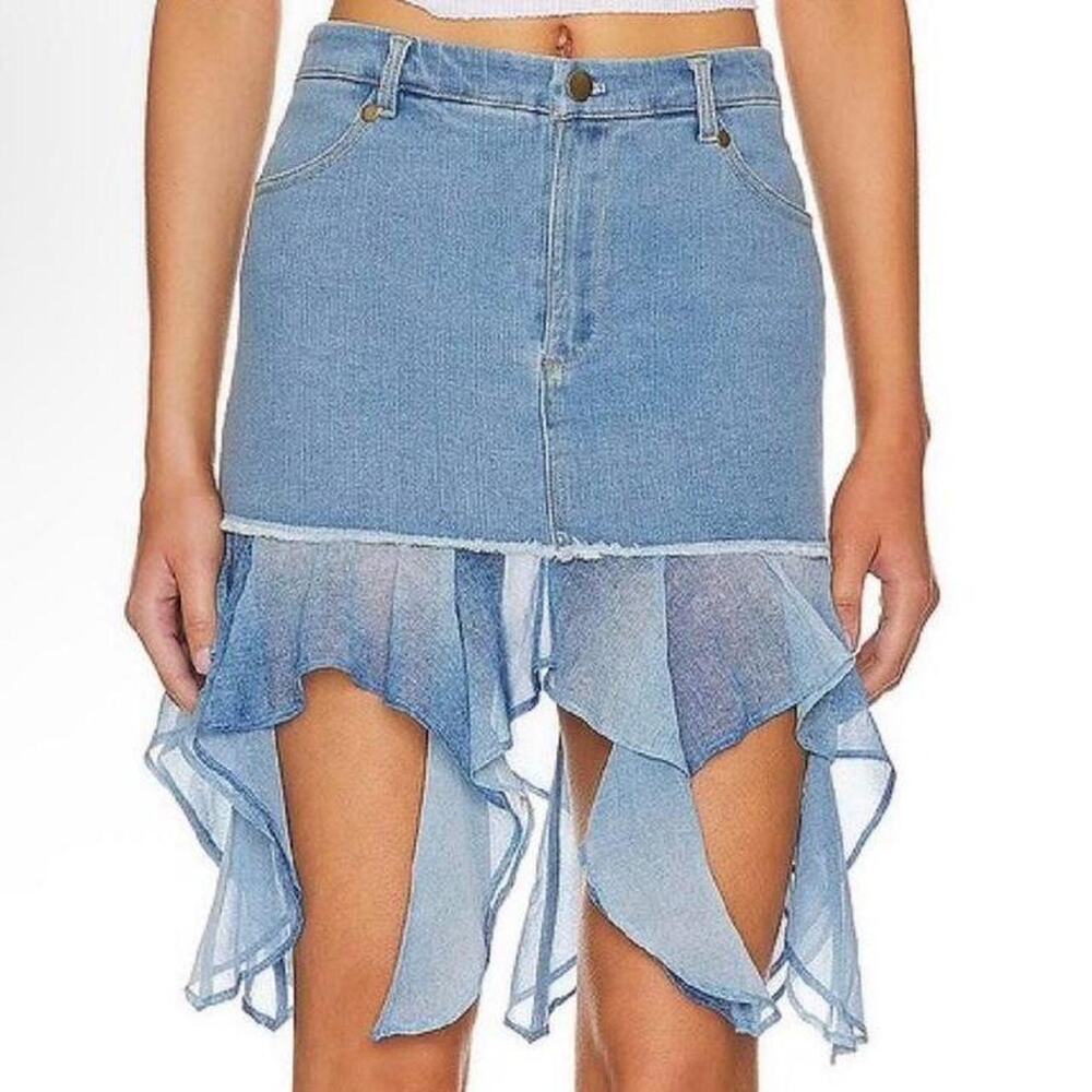 Denim skirt with sheer ruffle